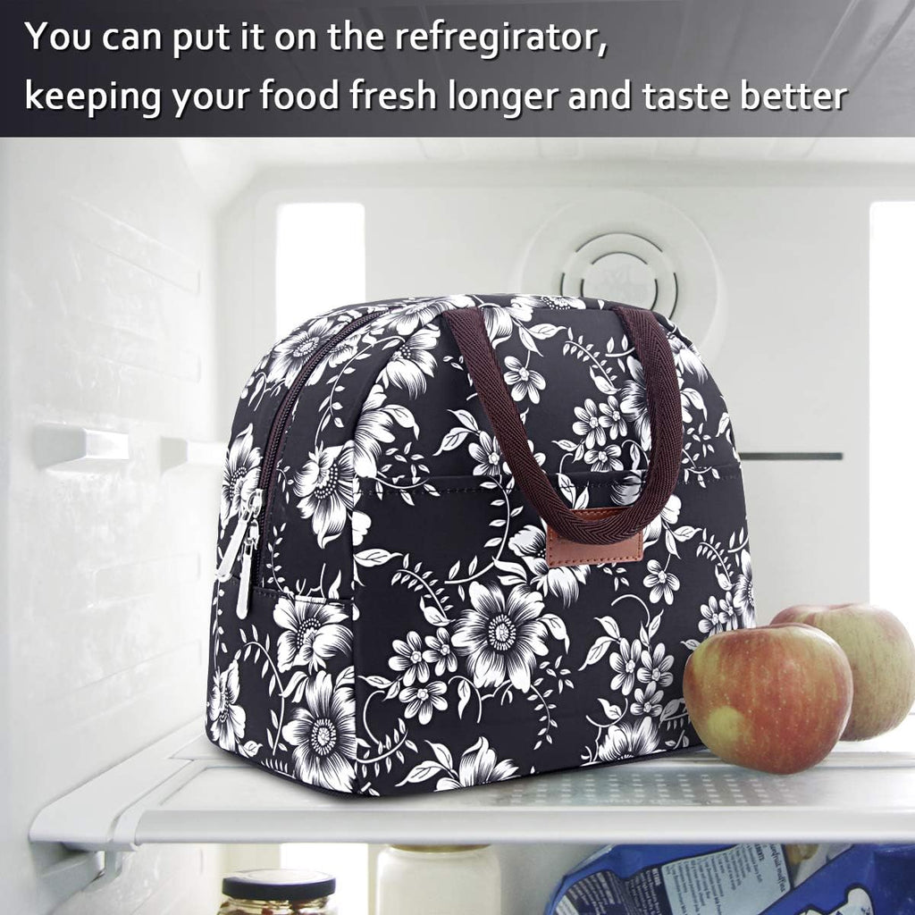 Lunch Bag for Women Men Adult Lunch Box (White Flower), M