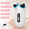 Appareil de beauté micro-courant EMS avec rouleau de massage et affichage des modes d'intensité.