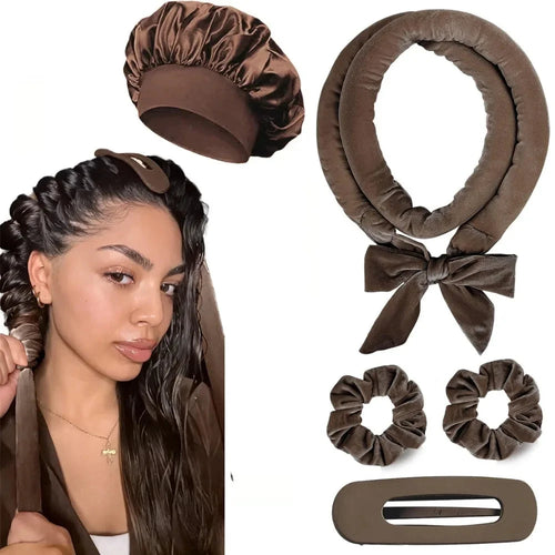 Ruban Boucleur Velours Sans Chaleur – Bigoudi Satiné, Bonnet Nuit & Outil Coiffure Sans Fer