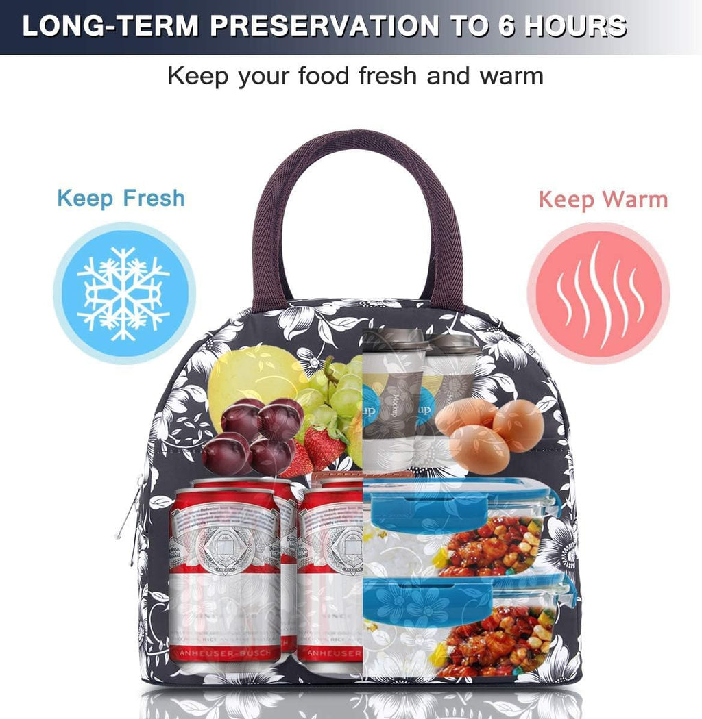 Lunch Bag for Women Men Adult Lunch Box (White Flower), M