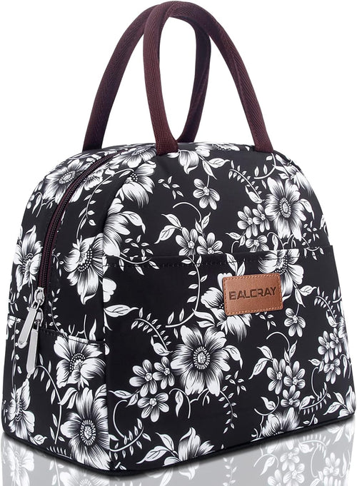 Lunch Bag for Women Men Adult Lunch Box (White Flower), M