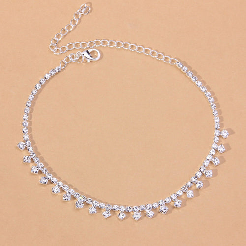 Bracelet de cheville strass pour femme – Style bohème, argent ou doré