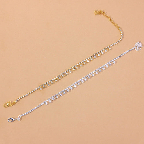 Bracelet de cheville strass pour femme – Style bohème, argent ou doré