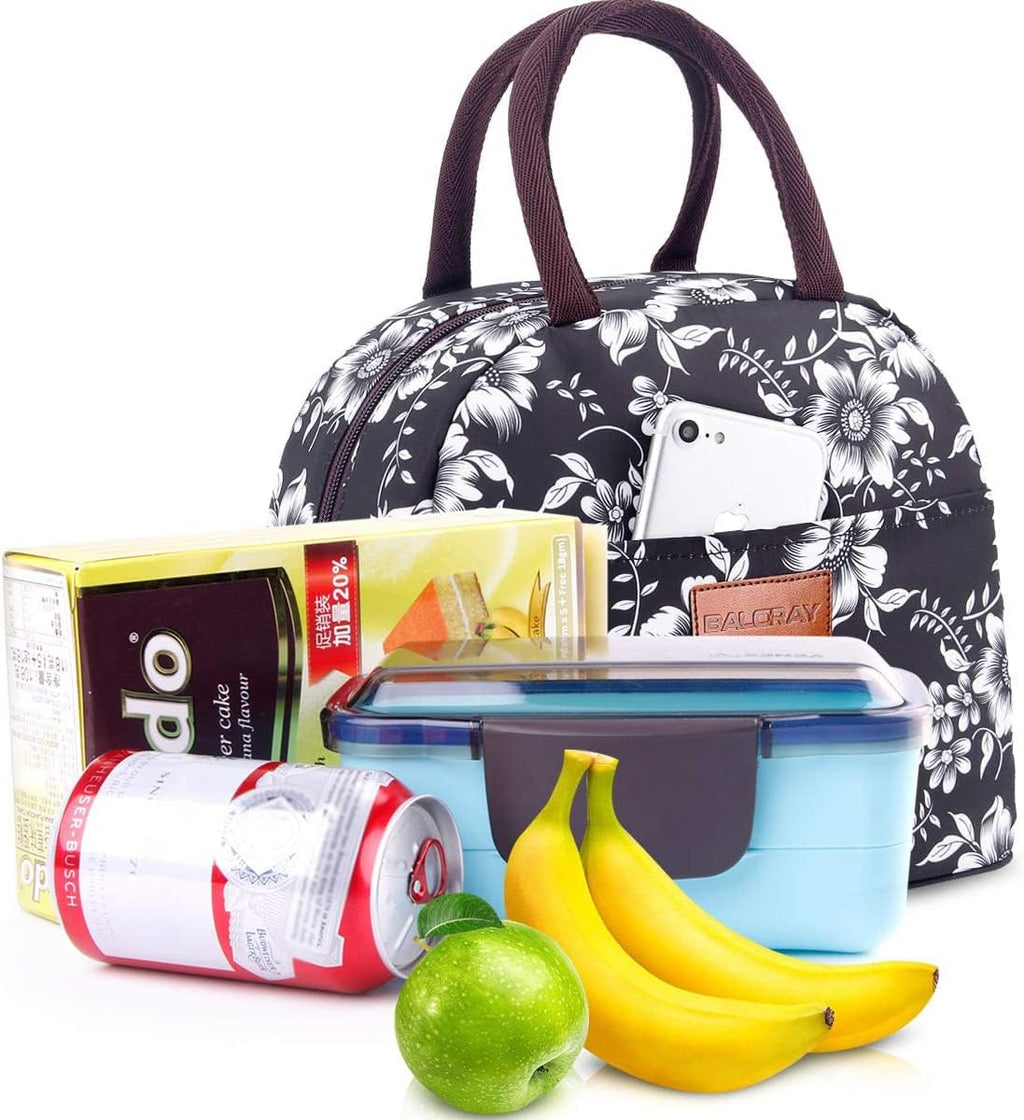 Lunch Bag for Women Men Adult Lunch Box (White Flower), M
