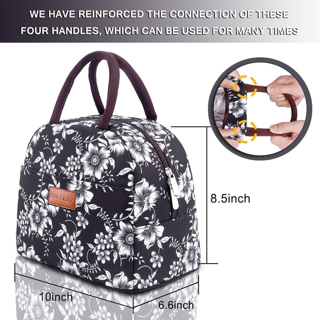 Lunch Bag for Women Men Adult Lunch Box (White Flower), M